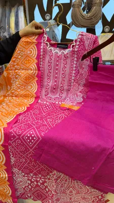 New Swizz Lawn Chunri Printed Stitched Three-Piece Collection (Magenta Pink & Warm Orange)