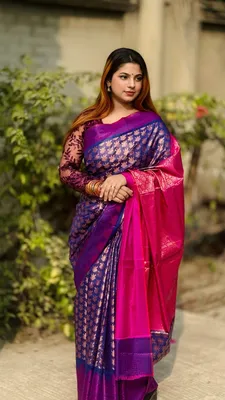 কাঞ্চিপুরম সফট সিল্ক শাড়ী ব্লাউস পিস সহ 