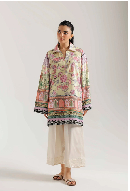 ETHNC PRINTED SHIRT | RELAX STRAIGHT FIT - COLLAR NECK WITH SLIT - FLARED SLEEVES - REGULAR LENGTH