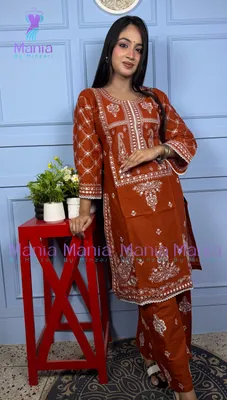 Rusty Sunset // Premium Embroidery Work Slub Cotton Fabric // Co-Ord’s 2PCS Set