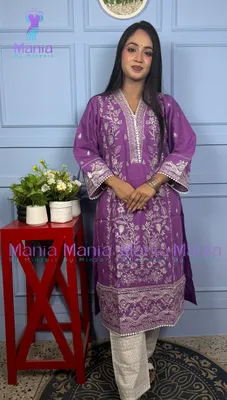 Violet Queen // All Over Embroidery Work Slub Cotton Fabric // Co-Ord’s 2PCS Set