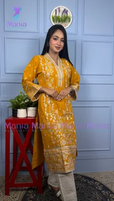 Sunflower Gold // All Over Embroidery Work Slub Cotton Fabric // Co-Ord’s 2PCS Set