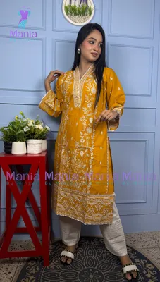 Sunflower Gold // All Over Embroidery Work Slub Cotton Fabric // Co-Ord’s 2PCS Set