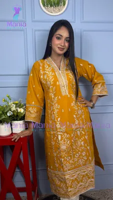 Sunflower Gold // All Over Embroidery Work Slub Cotton Fabric // Co-Ord’s 2PCS Set