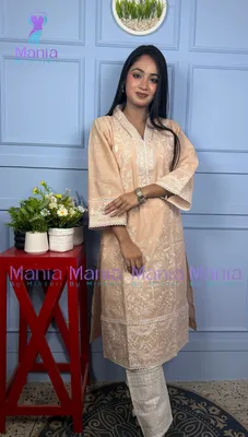 Creamy Queen // All Over Embroidery Work Slub Cotton Fabric // Co-Ord’s 2PCS Set
