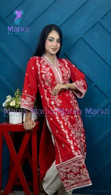 Wine Shadow // All Over Embroidery Work Cotton Fabric // Co-Ord’s 2PCS Set