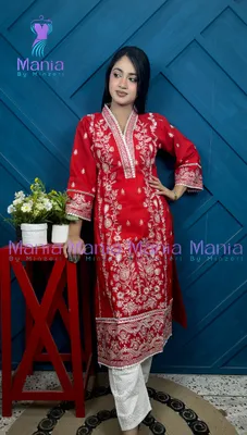 Wine Shadow // All Over Embroidery Work Cotton Fabric // Co-Ord’s 2PCS Set