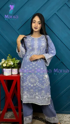 Glacier Blue // Premium Embroidery Work Cotton Fabric // Co-Ord’s 2PCS Set