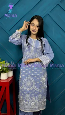 Glacier Blue // Premium Embroidery Work Cotton Fabric // Co-Ord’s 2PCS Set