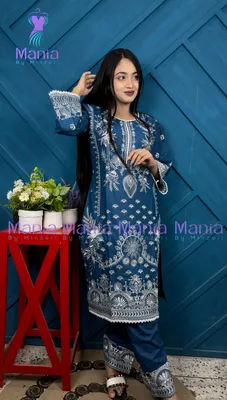 Arctic blue // Premium Embroidery Work Cotton Fabric // Co-Ord’s 2PCS Set