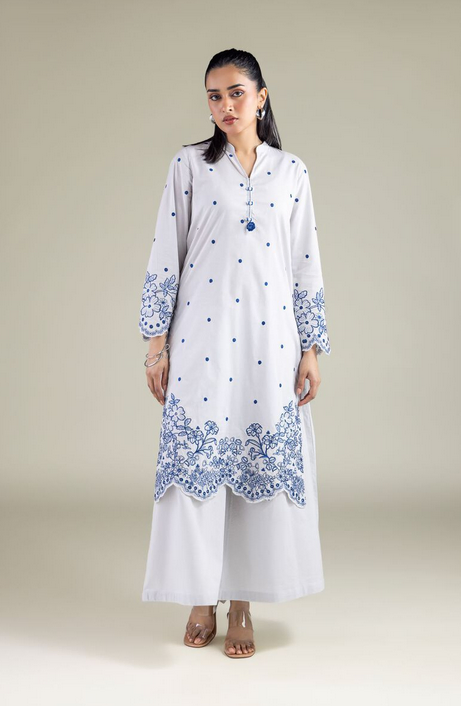 KHADDI- Embroidered | Cambric Floral V-Neck Kurta
