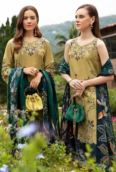 RAMSHA - Andaaz Luxury Lawn – OLIVE GREEN UNSTITCHED