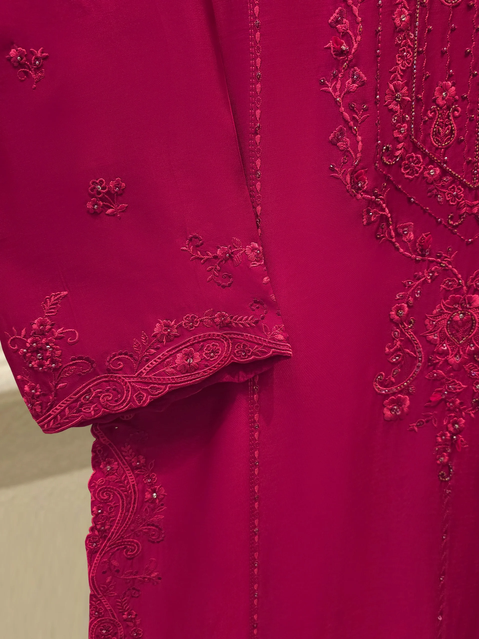 AGHANOOR- 2 Piece- Pure Sheesha Silk Embroidered Suit WITH CRUSH PANT