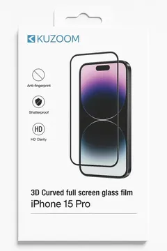 KUZOOM Premium Tempered Glass Screen Protector for iPhone 15 Pro Shatterproof Full Coverage