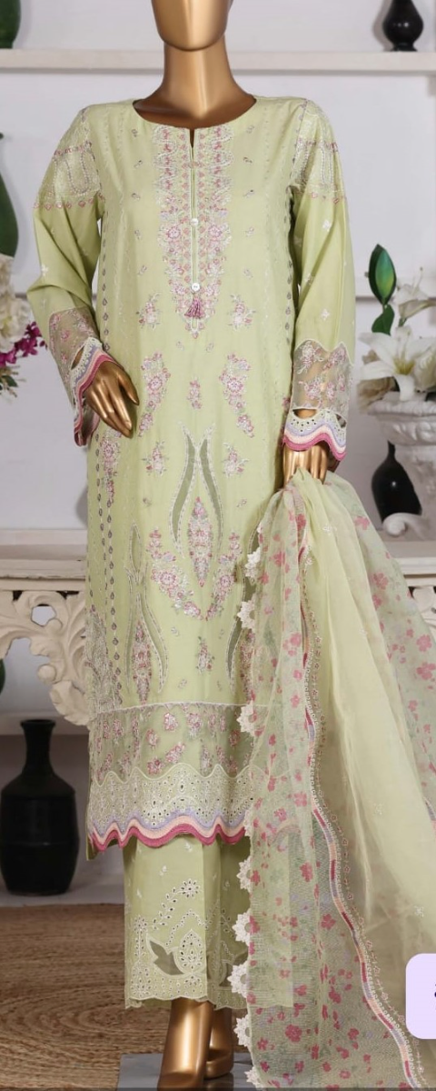 Pakistani Original HZ Textiles Luxury Cotton Stitched 3Pcs _ Light Mint 