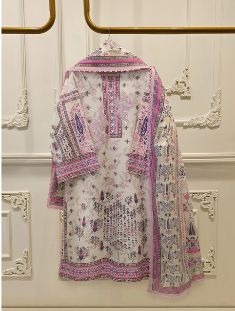 AGHANOOR 2 PIECE - EMBROIDERED DIGITAL PRINTED LUXURY LAWN (Shirt + Dopatta) S114754