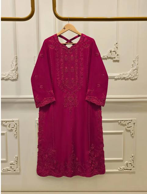AGHANOOR- 2 Piece- Pure Sheesha Silk Embroidered Suit WITH CRUSH PANT