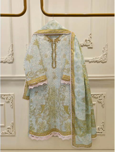 AGHANOOR 2 PIECE - EMBROIDERED DIGITAL PRINTED LUXURY LAWN (Shirt + Dopatta) S114761