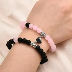 Black & Pink Magnetic Heart Charm Bracelet Set