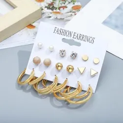 Circle Stud Pearl Earrings Set ( 9 Pairs )