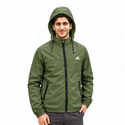 Adidas - Double Layer Windbreaker With Hoodie - Olive
