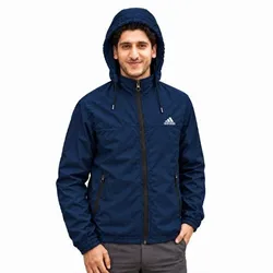 Adidas - Double Layer Windbreaker With Hoodie - Navy Blue