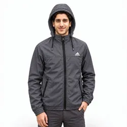 Adidas - Double Layer Windbreaker With Hoodie - Deep Ash