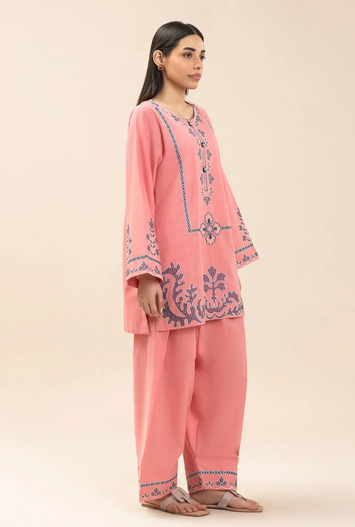 BEECHTREE -  2 PIECE EMBROIDERED TWO WAY SLUB SUIT (PRET)