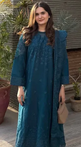Original Pakistani Boutique Femenite Luxury Cotton Stitched 3Pcs_ Deep Sea Blue