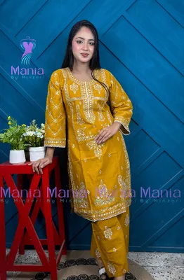 Honey Mustard // Premium Embroidery Work Slub Cotton Fabric // Co-Ord’s 2PCS Set