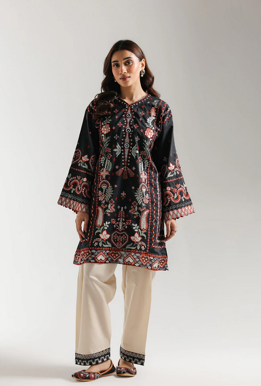 ETHNC | SHIRT - V-NECKLIEETHNC-EMBROIDERED SUIT E - WIDE SLEEVES - MID LENGTH  SHALWAR - STRAIGHT FIT - REGULAR LENGTH