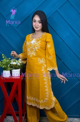 Golden Mustard // Soft Jamdani Embroidery Work Slub Cotton Fabric // Co-Ord’s 2PCS Set