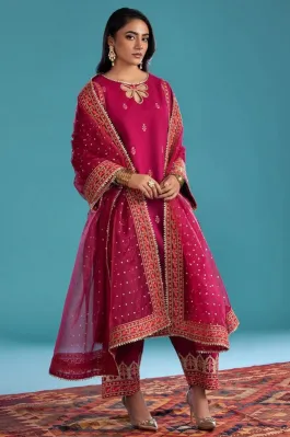 CHARIZMA - 3-PC Embroidered Lawn Shirt and Organza Dupatta and Trouser