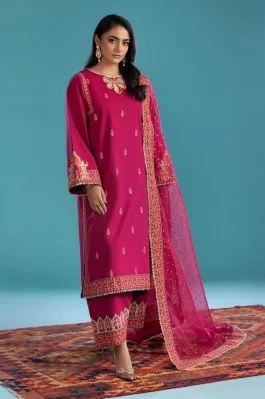 CHARIZMA - 3-PC Embroidered Lawn Shirt and Organza Dupatta and Trouser