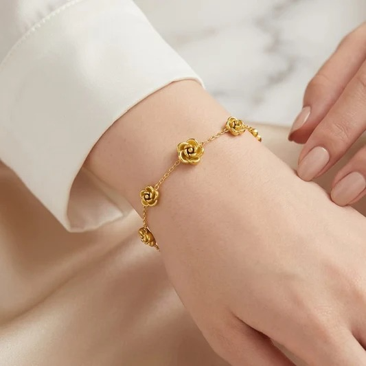 Gold Plated Rose Pattern Bracelet