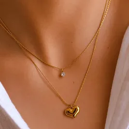 Double Layer Gold Plated Love Zircon Necklace