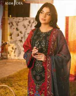 ASIM JOFA - PRINTED EMBROIDERED LAWN 3 PC UNSTITCHED