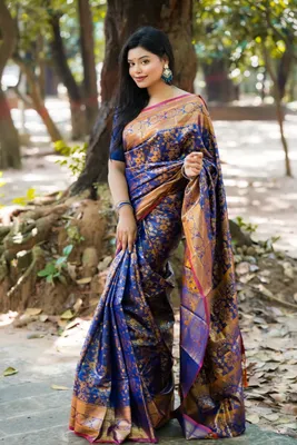 জরি কাতান শাড়ি ব্লাউস পিস সহ