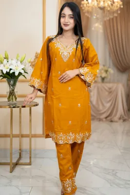 Pumpkin Spice // Premium Embroidery Work Cotton Fabric // Co-Ord’s 2PCS Set