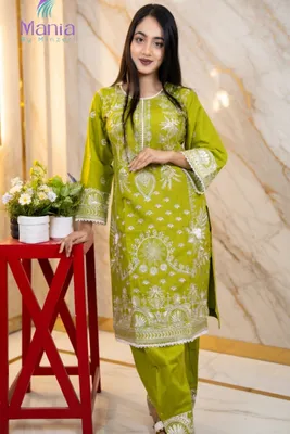 Royal Lime // Premium Embroidery Work Cotton Fabric // Co-Ord’s 2PCS Set