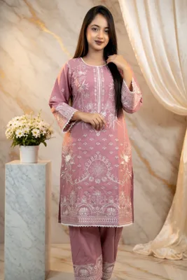Soft Bloom // Premium Embroidery Work Cotton Fabric // Co-Ord’s 2PCS Set