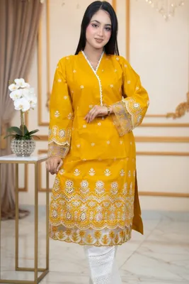 Harvest Gold // Chikenkari Work Embroidery Work Cotton Fabric // Co-Ord’s 2PCS Set