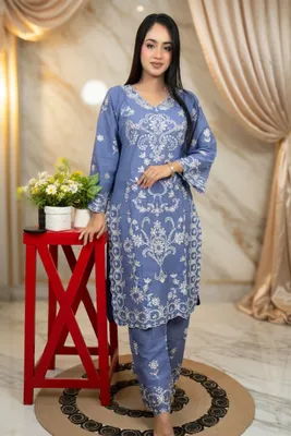 Cloud Blue // Cut Work Embroidery Work Cotton Fabric // Co-Ord’s 2PCS Set