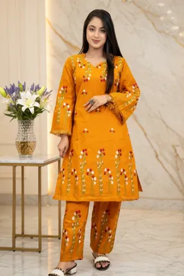  Amber Glow// Premium Embroidery Work Cotton Fabric // Co-Ord’s 2PCS Set