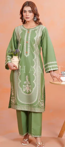 Pakistani Original Hayat's Cotton Embroidered Stitched 2Pcs _ Ligth Green