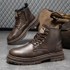 Retro Leather Workwear Style Boots