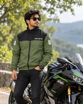 Contrast Windbreaker - Olive And Black