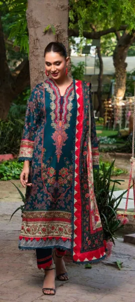 Pakistani Original Guladhar Premium Cambric Cotton Stitched 3pcs _ Sea Green