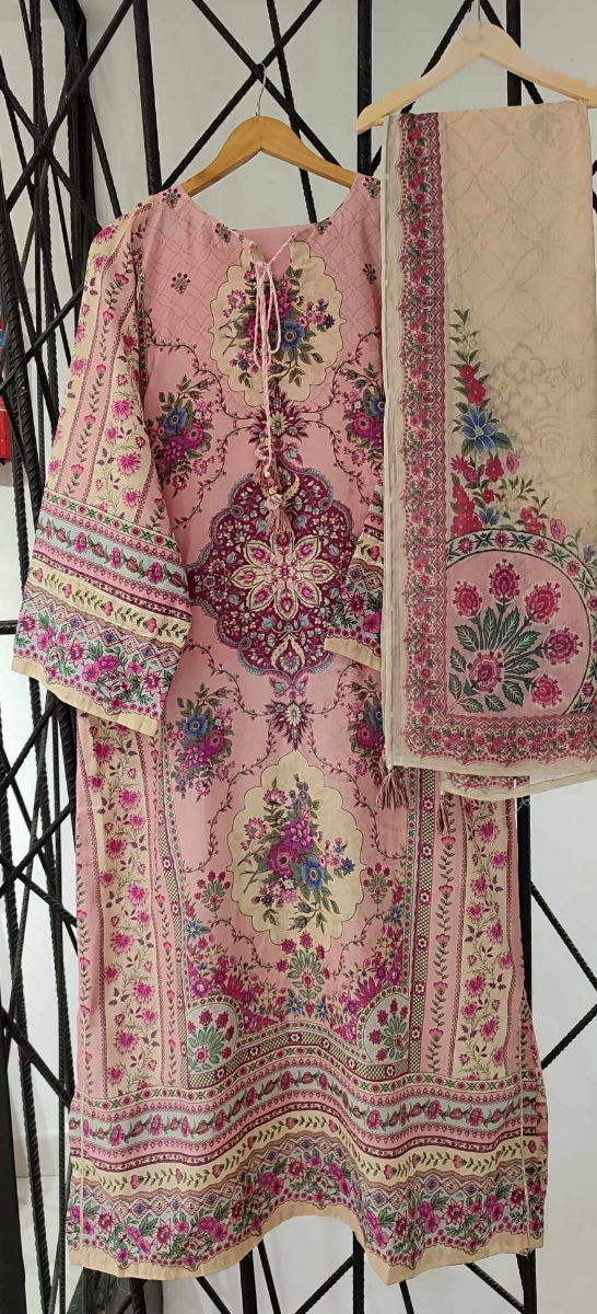 Pakistani Original Sadabahar Printed Stitched  Kaftan 3pc _ Pink 