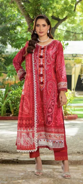 Pakistani Original Guladhar Premium Cambric Cotton Stitched 3pcs _ Maroon